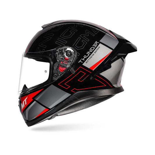Motorcycle full face helmet gloss black grey with red outline decal - sun visor, ece 2.06, dot