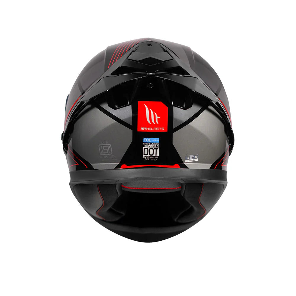 Motorcycle full face helmet gloss black grey with red outline decal - sun visor, ece 2.06, dot
