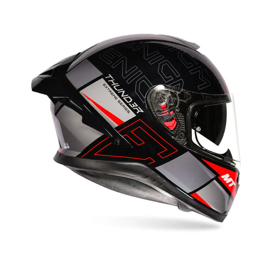Motorcycle full face helmet gloss black grey with red outline decal - sun visor, ece 2.06, dot