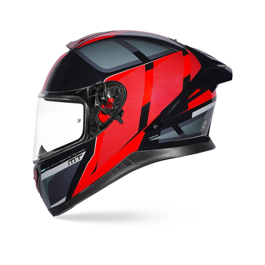 Motorcycle full face helmet glossy black red with grey mix graphics