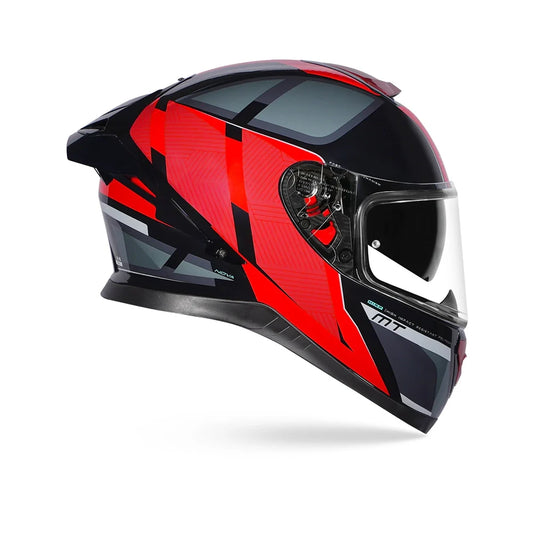 Motorcycle full face helmet glossy black red with grey mix graphics