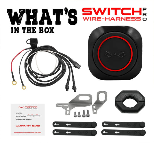 Motorcycle aux / fog light wire harness and switch for maddog lights red & black