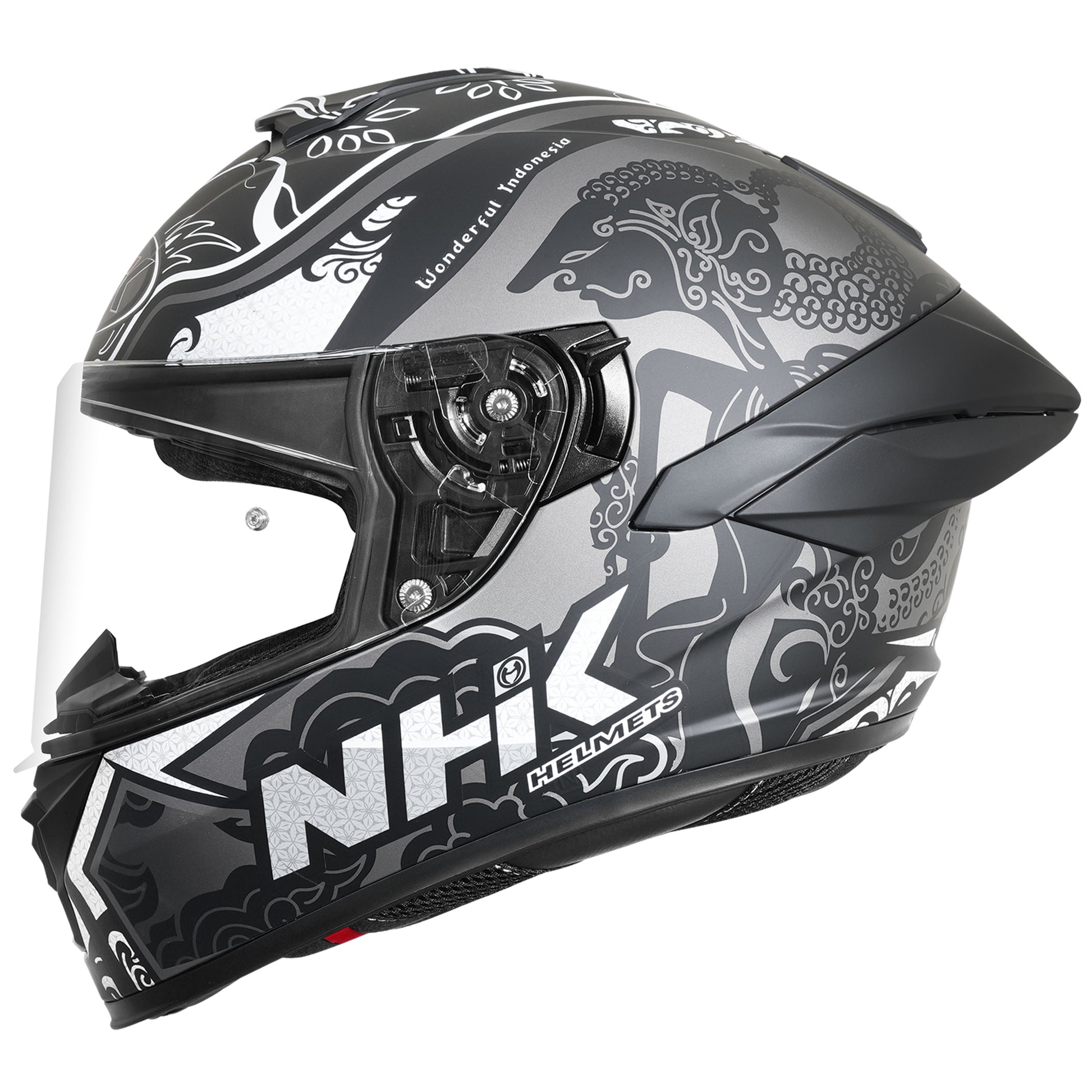 Motorcycle black grey matt indo traditional decal helmet