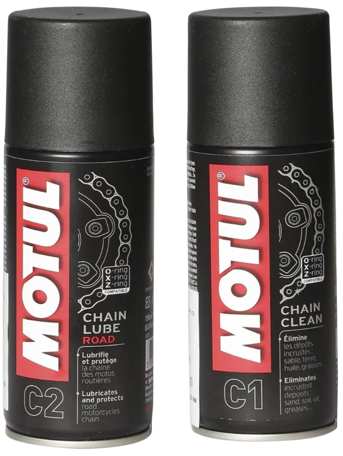 Motorcycle chain maintenance kit with chain cleaner and lube 150ml each