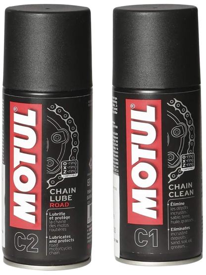 Motorcycle chain maintenance kit with chain cleaner and lube 150ml each