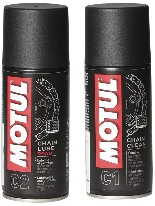 Motorcycle chain maintenance kit with chain cleaner and lube 150ml each