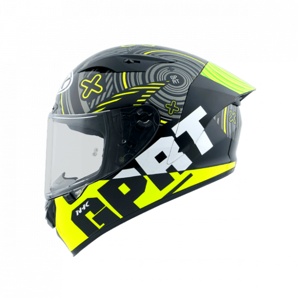 Motorcycle full face helmet black with yellow graphical NHK