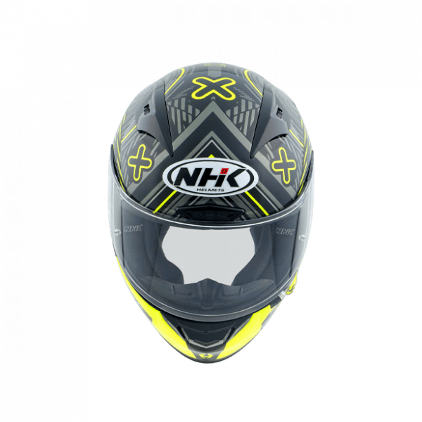 Motorcycle full face helmet black with yellow graphical NHK