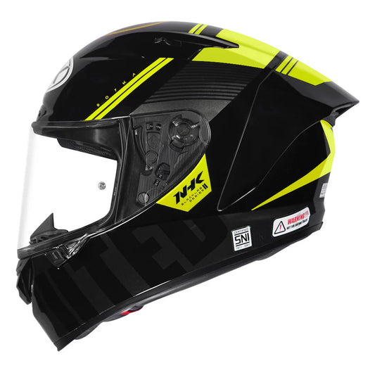 Motorcycle full face helmet black with light green undisputed graphic in black