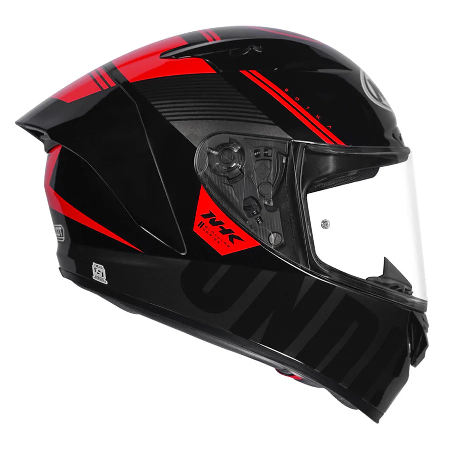 Motorcycle full face helmet black with red undisputed graphic in black