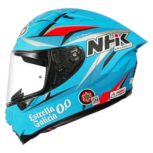 Motorcycle full face helmet sky blue with graphical texts 