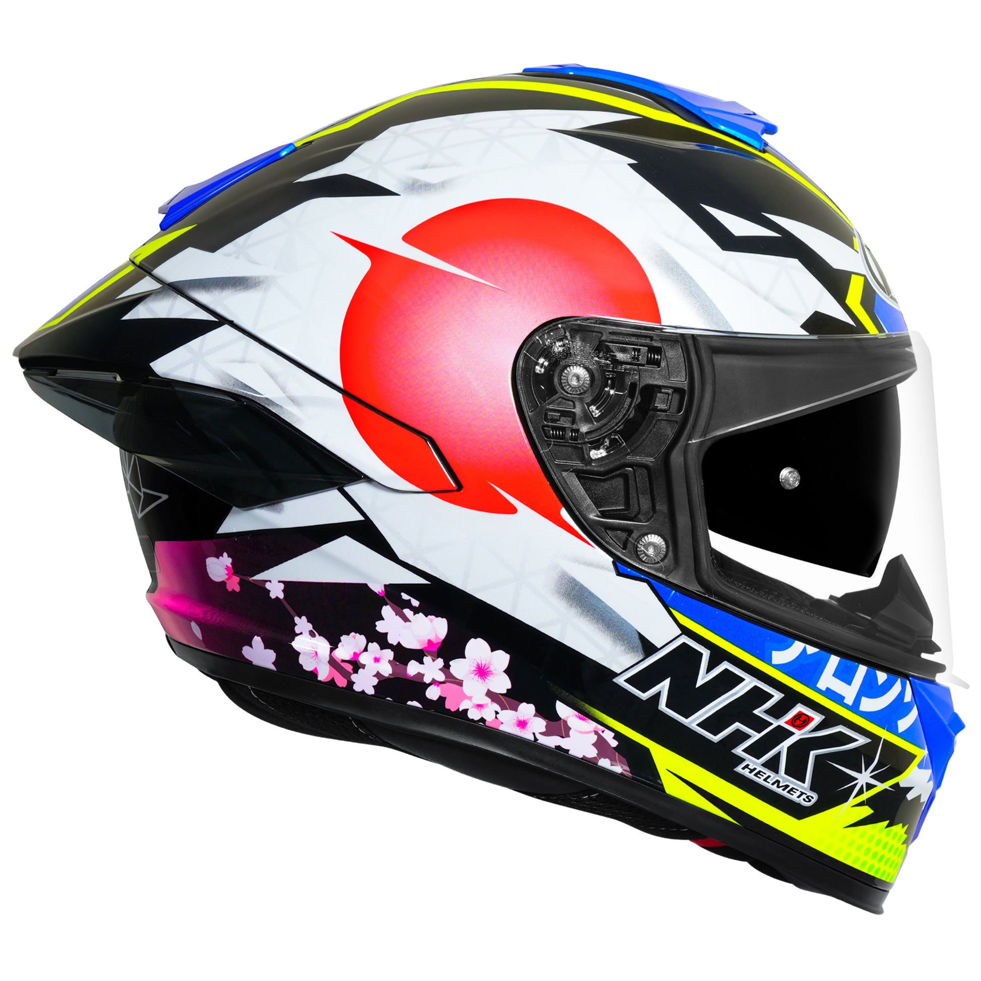 Motorcycle full face helmet Alonso lopez white red blue green decal graphic - race look, dual visor