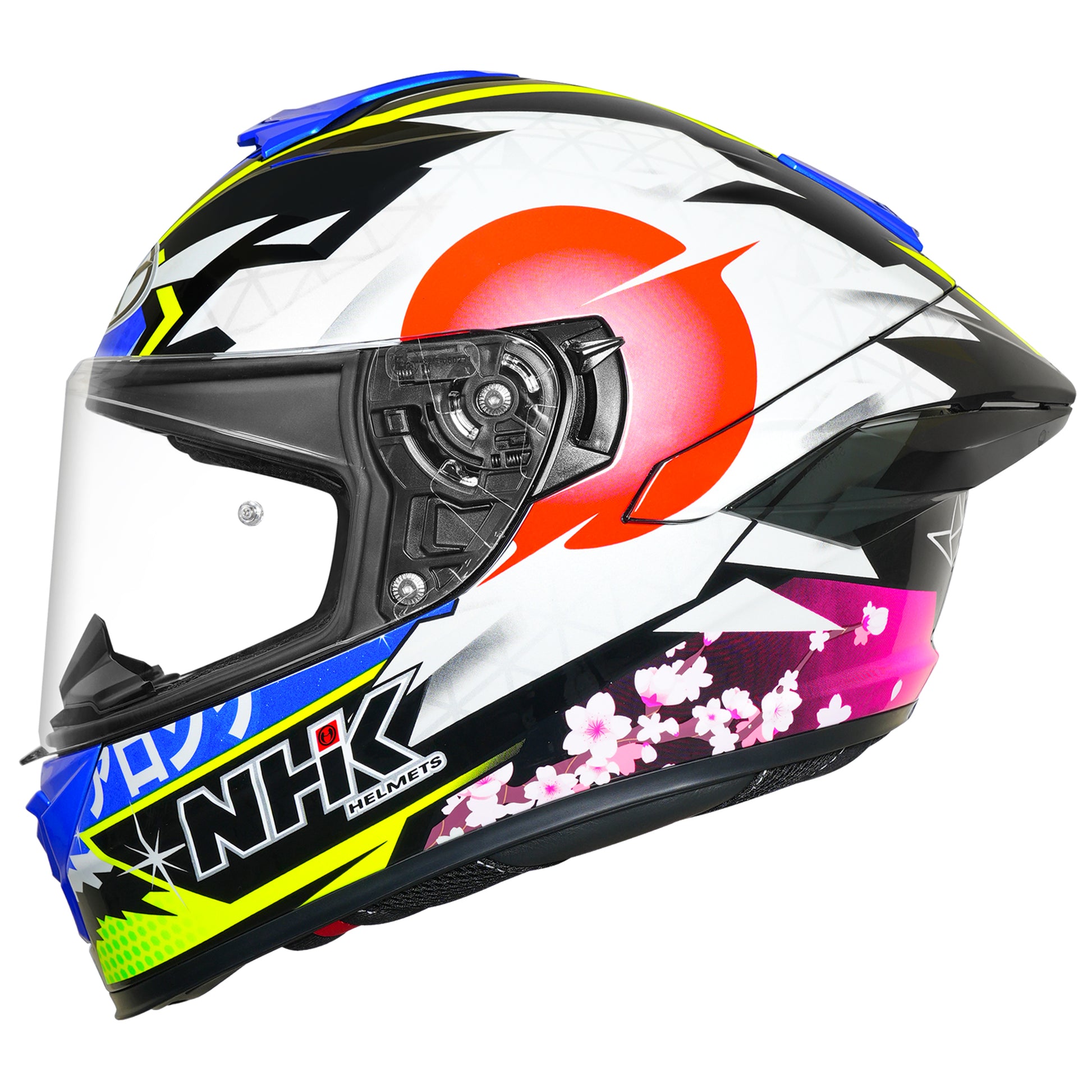 Motorcycle full face helmet Alonso lopez white red blue green decal graphic - race look, dual visor