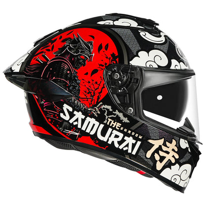 Motorcycle full face assassin japanese style Graphic glossy black red helmet - Dual visor