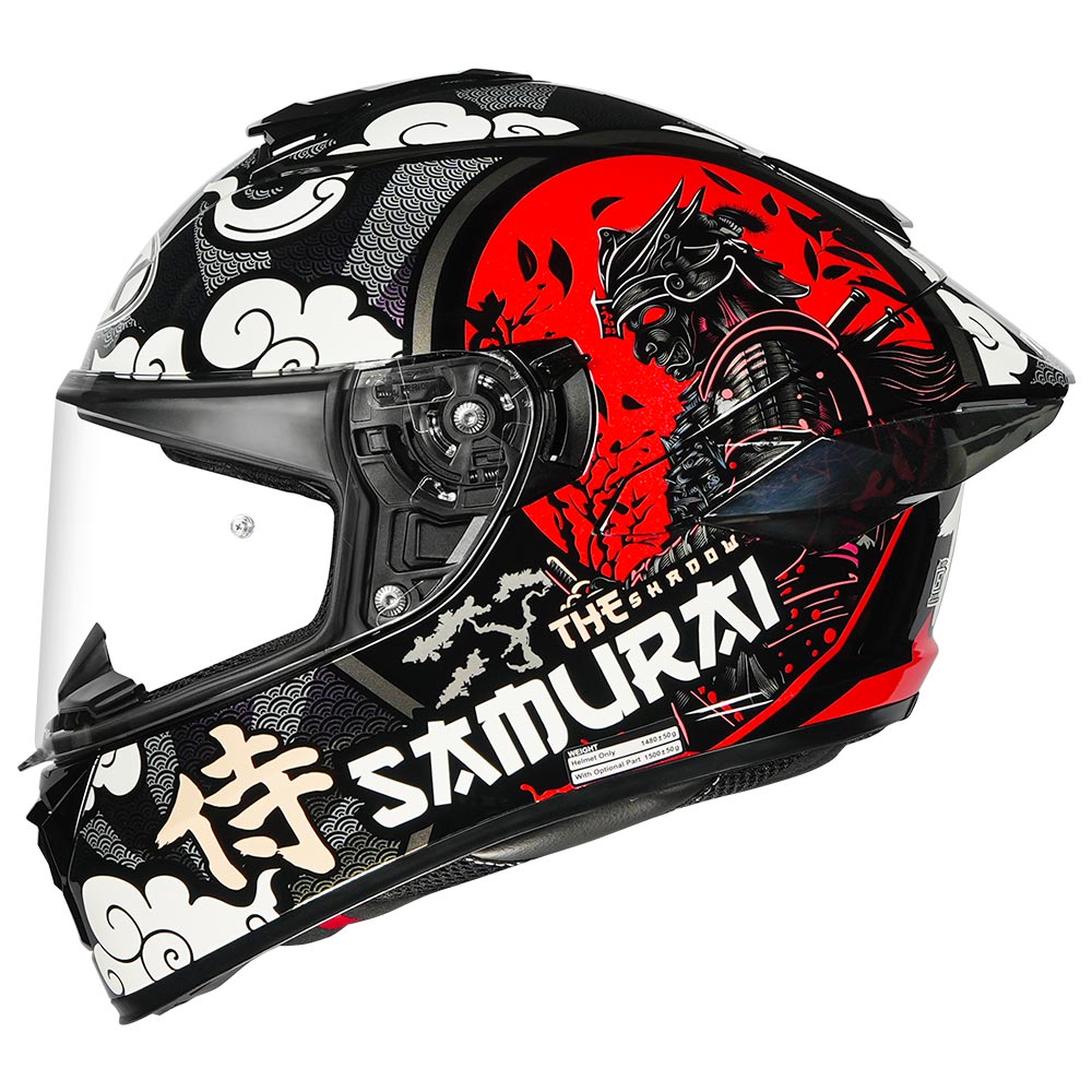 Motorcycle full face assassin japanese style Graphic glossy black red helmet - Dual visor