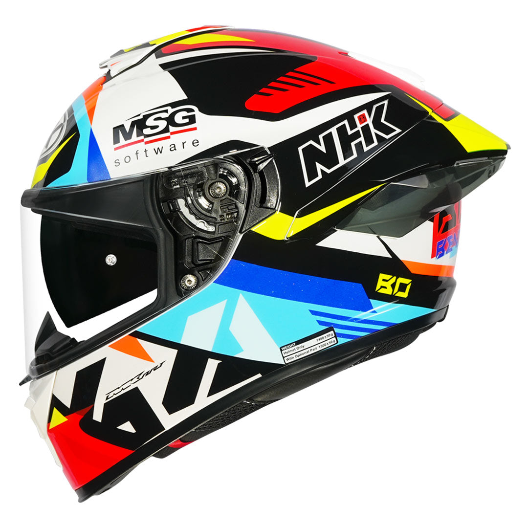 Motorcycle full face helmet black/white/yellow/blue Bo bensneyder graphics 