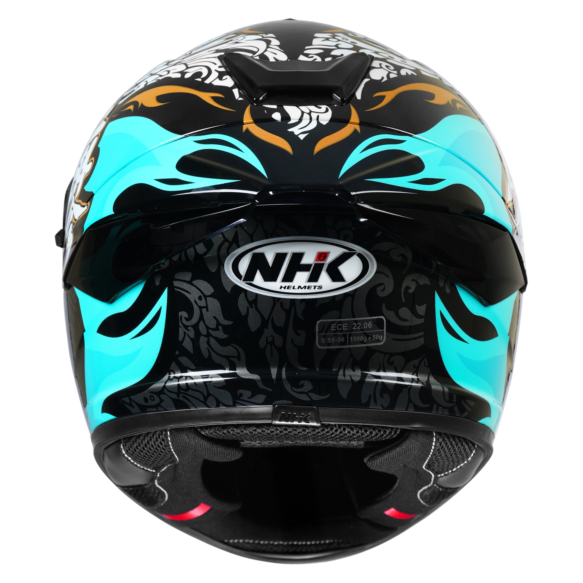 Motorcycle full face helmet black light blue flame with grey traditional scale golf and white traditional emblem gloss