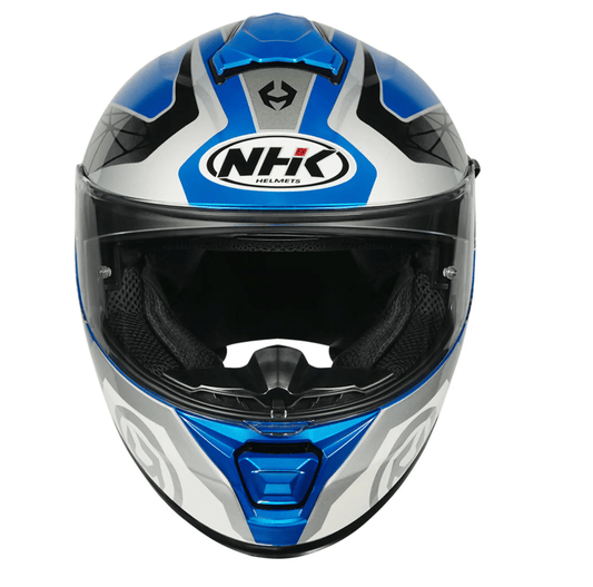 Motorcycle Full face helmet blue grey with white geometric graphic 