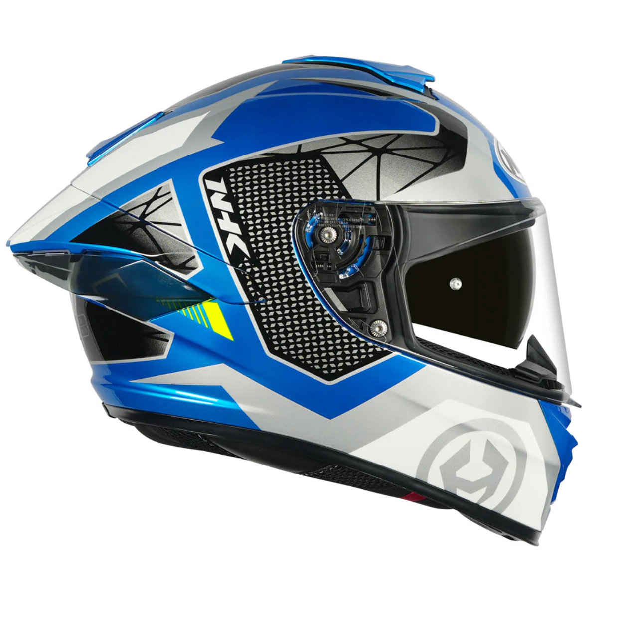 Motorcycle Full face helmet blue grey with white geometric graphic 