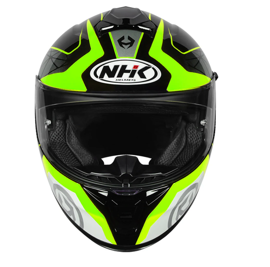 Motorcycle Full face helmet green grey with white geometric graphic 