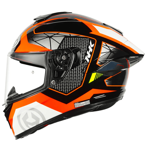 Motorcycle Full face helmet orange grey with white geometric graphic 