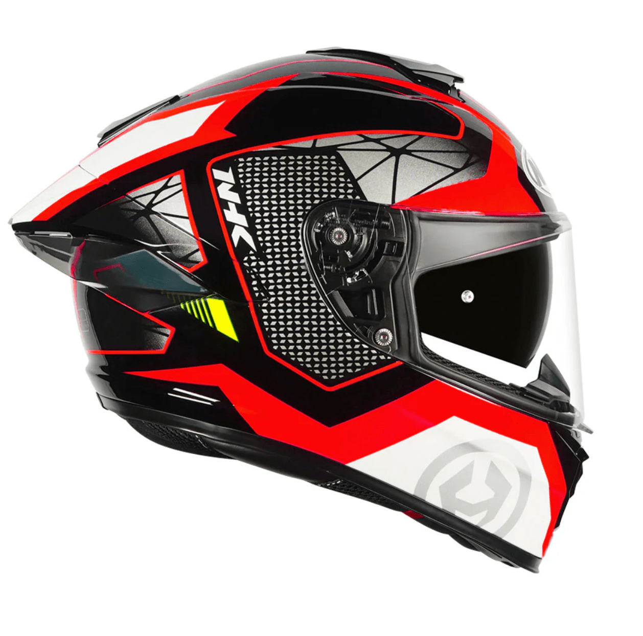 Motorcycle Full face helmet red grey with white geometric graphic 