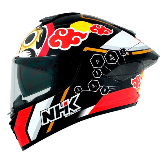 Motorcycle full face helmet cats eating and related graphics red with black with added white with bright cat eyes on front