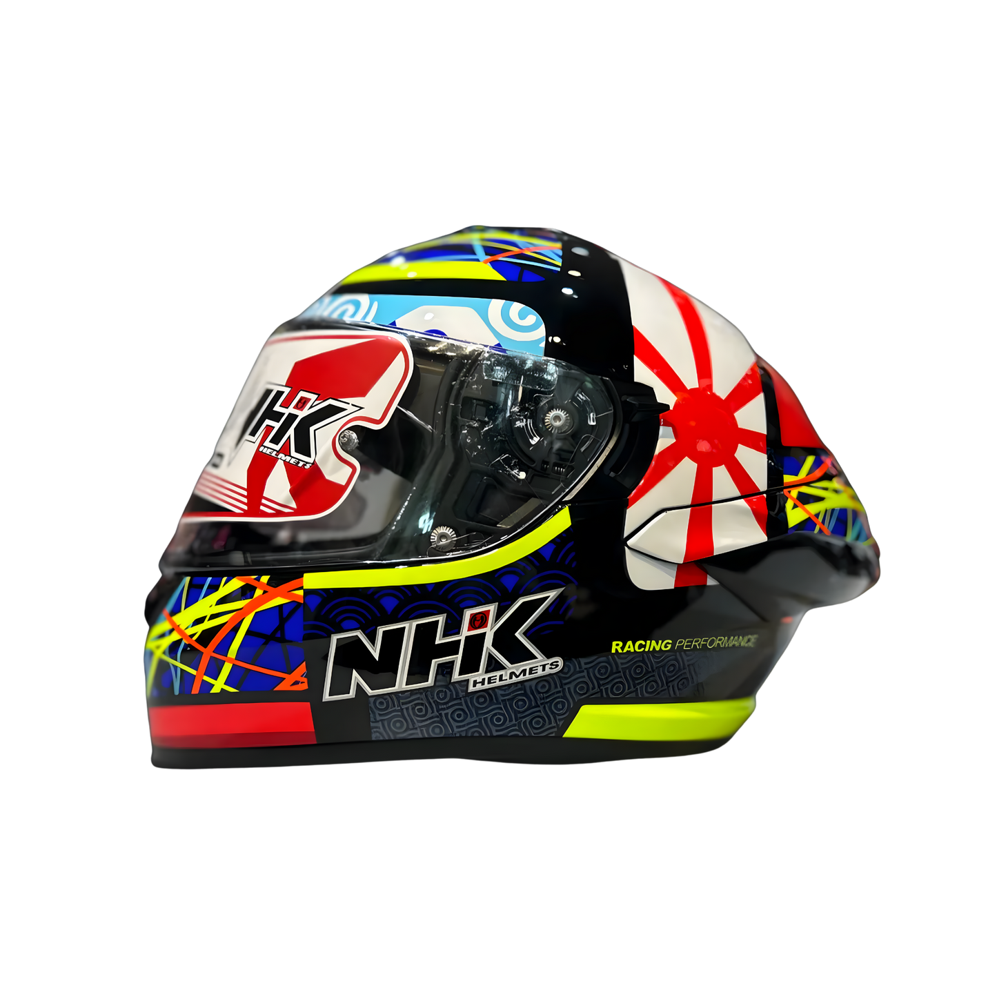 Motorcycle full face glossy black hinode decal helmet black with red, white, blue