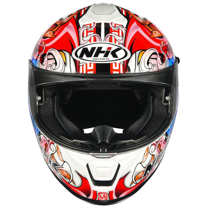 Motorcycle full face helmet glossy white with "explore the archipelago" STR decal