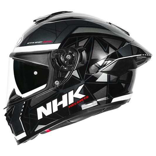 Motorcycle full face glossy silver black triangle geometric decal helmet - touring helmet 