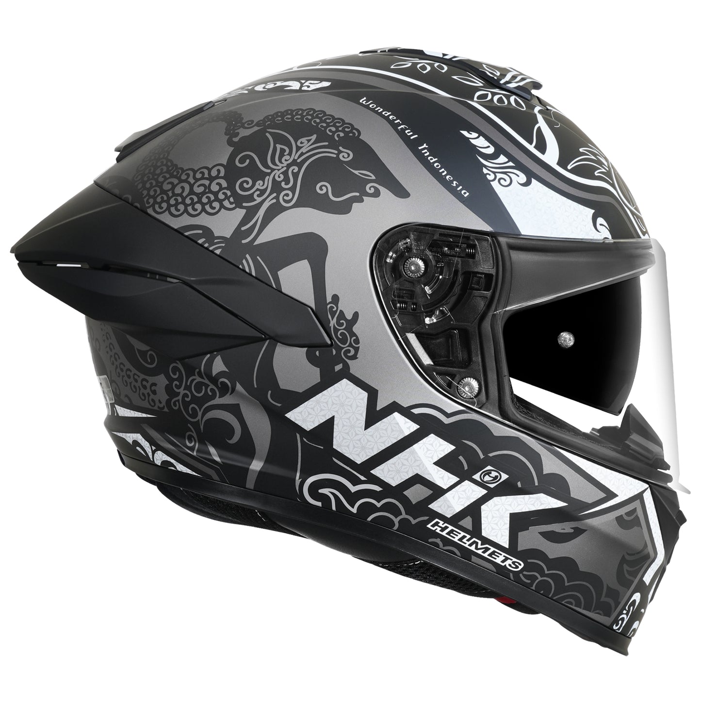 Motorcycle black grey matt indo traditional decal helmet - dual visor