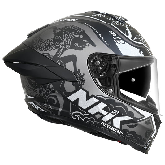 Motorcycle black grey matt indo traditional decal helmet - dual visor