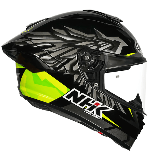 motorcycle full face helmet black with grey wings graphic with star on back