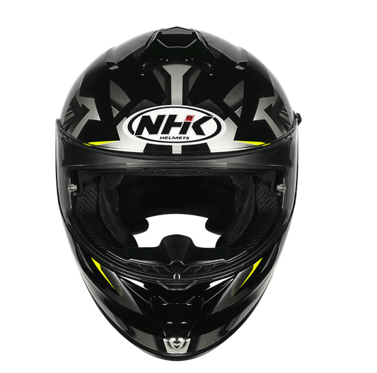motorcycle full face helmet black with grey wings graphic with star on back