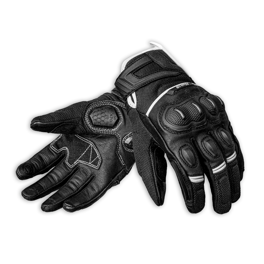 Motorcycle short cuff leather gloves black with white - knox palm sliders