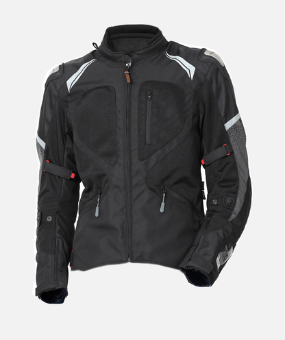Motorcycle riding jacket armoured with H2O pocket and shoulder slider black with grey