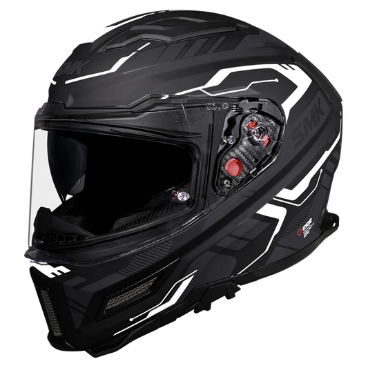 Motorcycle gloss black white techno pattern full face helmet 