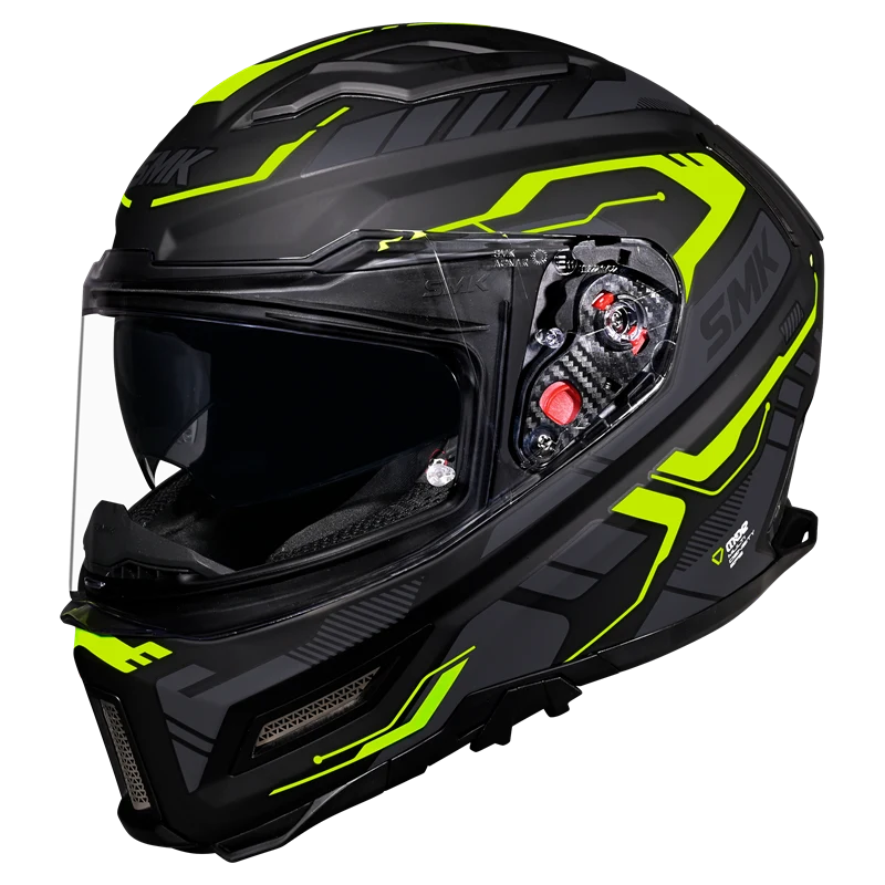 Motorcycle gloss black green techno pattern full face helmet 