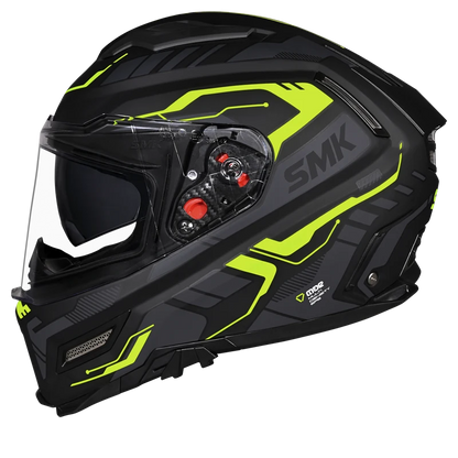 Motorcycle gloss black green techno pattern full face helmet 