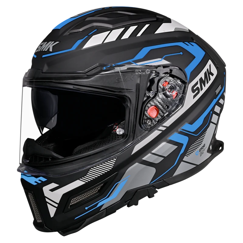 Motorcycle gloss black blue white techno pattern full face helmet 