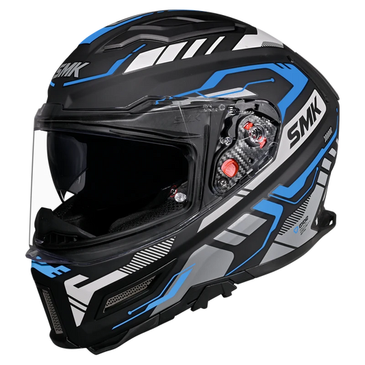 Motorcycle gloss black blue white techno pattern full face helmet 