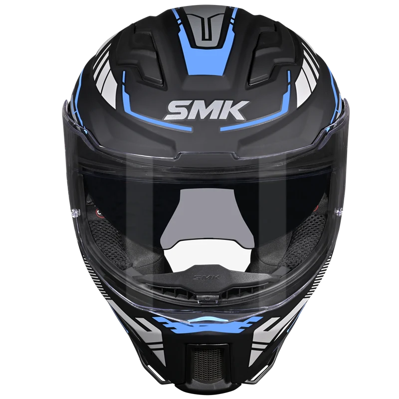 Motorcycle gloss black blue white techno pattern full face helmet 