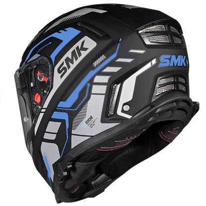 Motorcycle gloss black blue white techno pattern full face helmet 