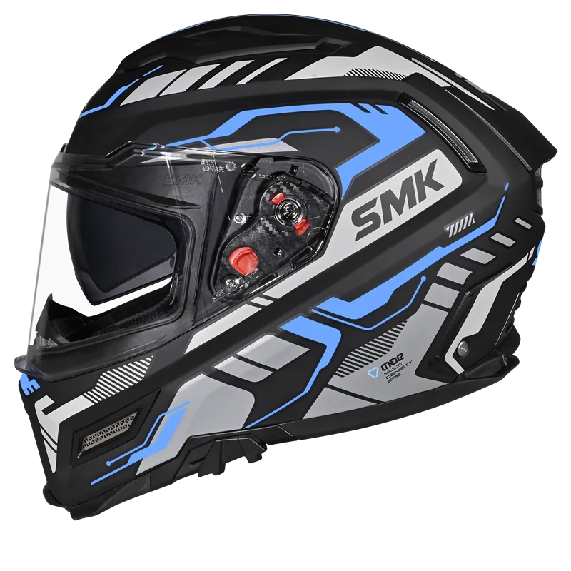 Motorcycle gloss black blue white techno pattern full face helmet 