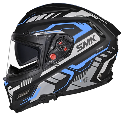 Motorcycle gloss black blue white techno pattern full face helmet 