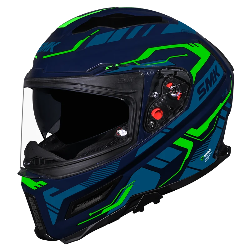 Motorcycle gloss blue green white techno pattern full face helmet 