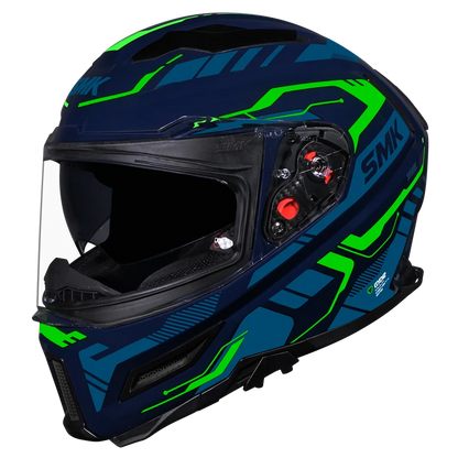 Motorcycle gloss blue green white techno pattern full face helmet 