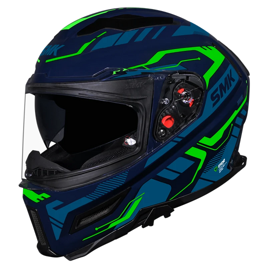 Motorcycle gloss blue green white techno pattern full face helmet 