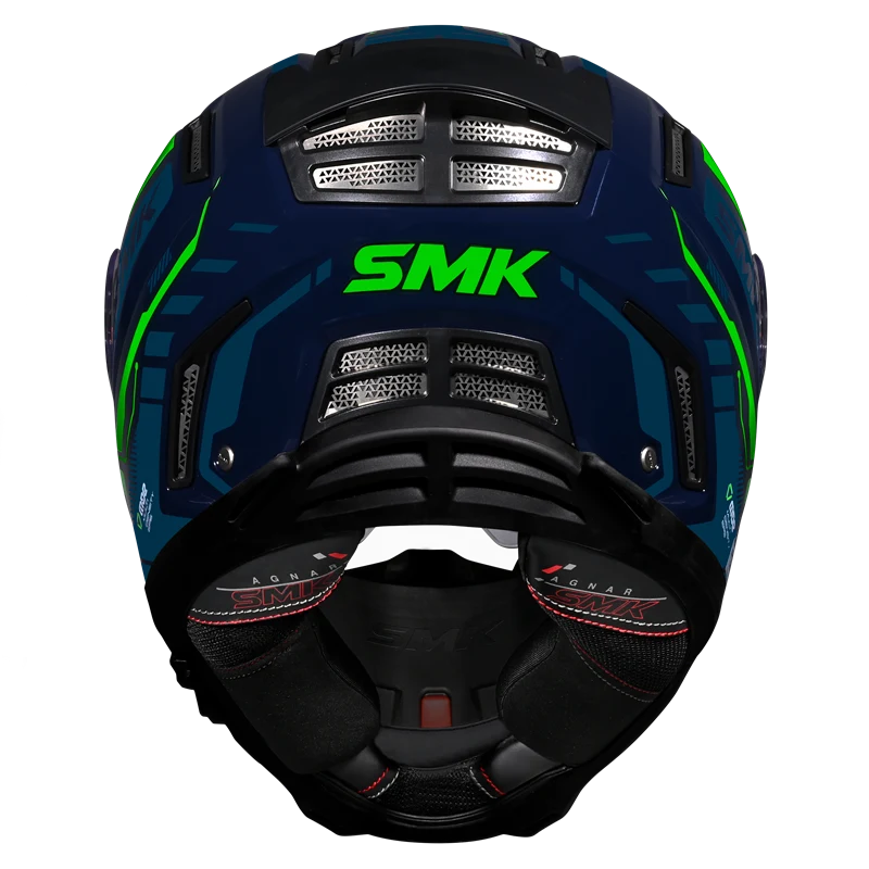 Motorcycle gloss blue green techno pattern full face helmet 