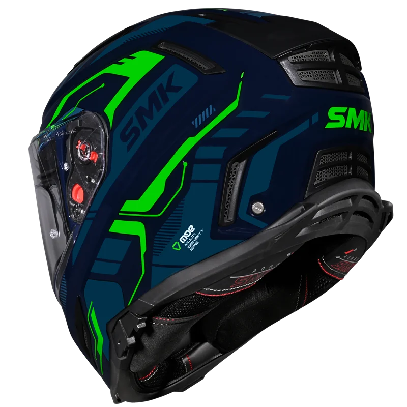 Motorcycle gloss blue green techno pattern full face helmet 